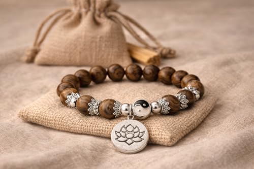 Natural Woodgrain Lotus Pendant Bracelet - Image 3