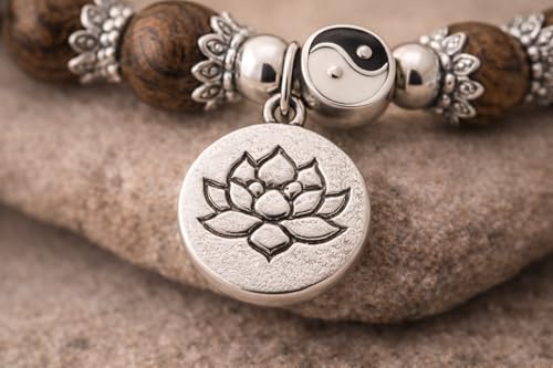 Natural Woodgrain Lotus Pendant Bracelet - Image 5