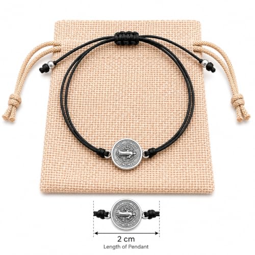 Saint Benedict Medal Adjustable Bracelet (Black) - Image 4