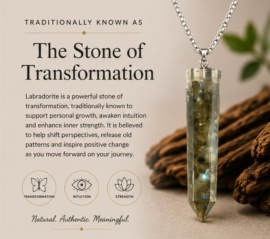 Labradorite Crystal Chip Resin Pendant Necklace - Image 3