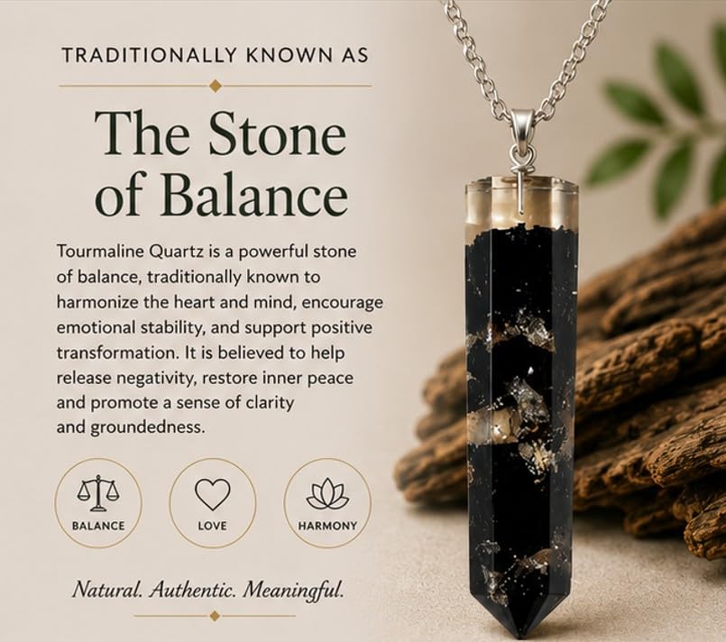 Tourmaline Quartz Crystal Chip Resin Pendant Necklace - Image 3