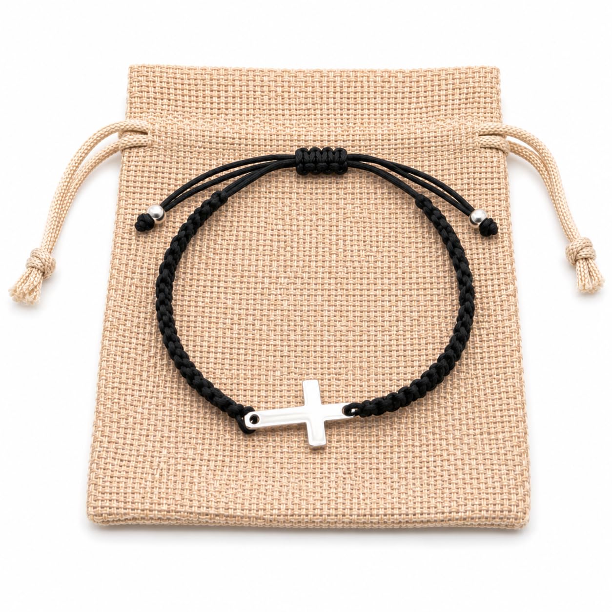 Cross Pendant Adjustable Bracelet (Black)
