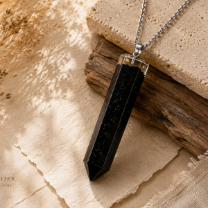 Black Tourmaline Crystal Chip Resin Pendant Necklace
