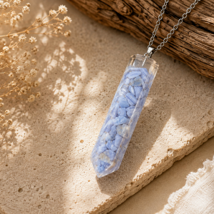 Blue Lace Agate Crystal Chip Resin Pendant Necklace