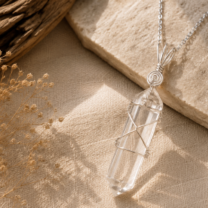 CLEAR QUARTZ Point Wire Wrapped Pendant Necklace