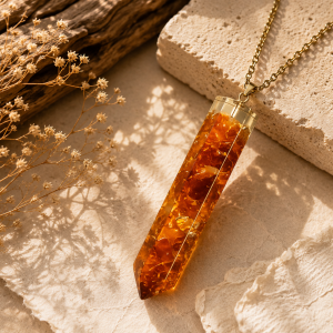Citrine Crystal Chip Resin Pendant Necklace