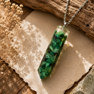 Emerald Crystal Chip Resin Pendant Necklace