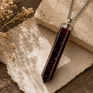Garnet Crystal Chip Resin Pendant Necklace