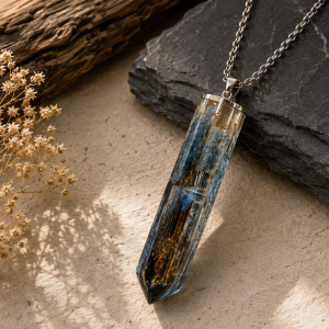 Kyanite Crystal Chip Resin Pendant Necklace