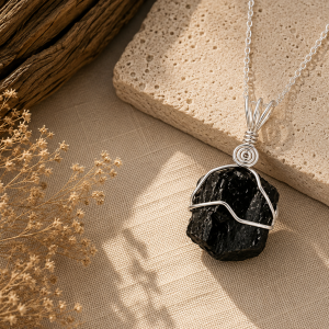 Raw Black Tourmaline Wire Wrapped Pendant Necklace