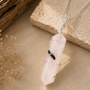 TOURMALINE QUARTZ Point Wire Wrapped Pendant Necklace